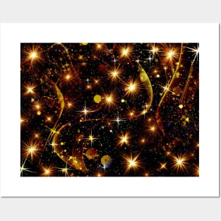 Sparkly seasonal lights with golden stars Posters and Art